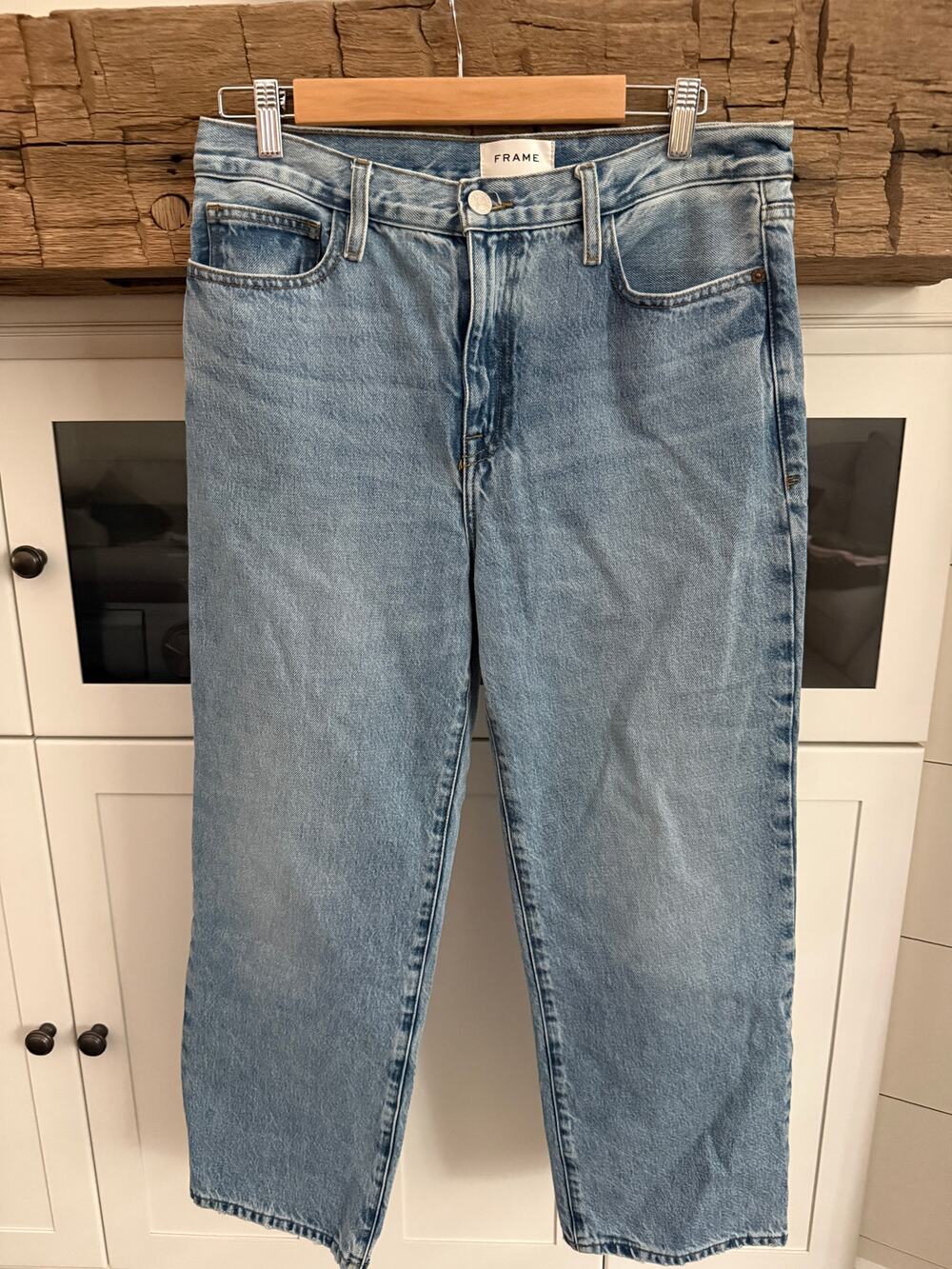 Frame Le Jane Crop High Rise Straight Leg Jeans Sz 28 Light Wash Denim y2k
